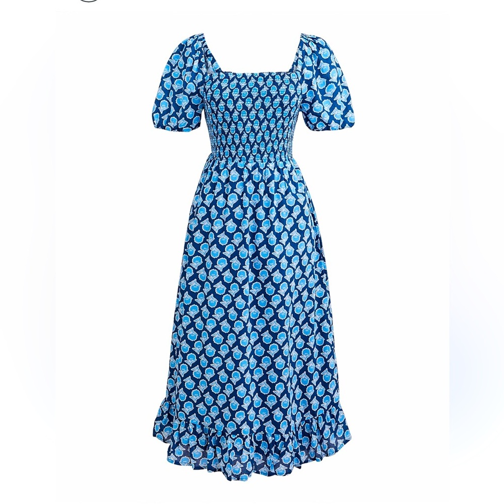 J. Crew Smocked Midi Dress w/ puff sleeves